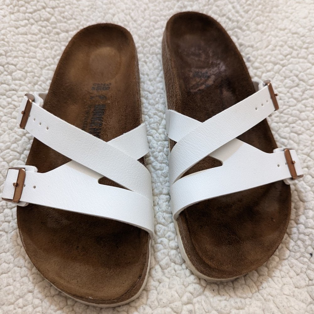 Birkenstock White Double Strap Women's Slide Sandals 38 US Women's 7